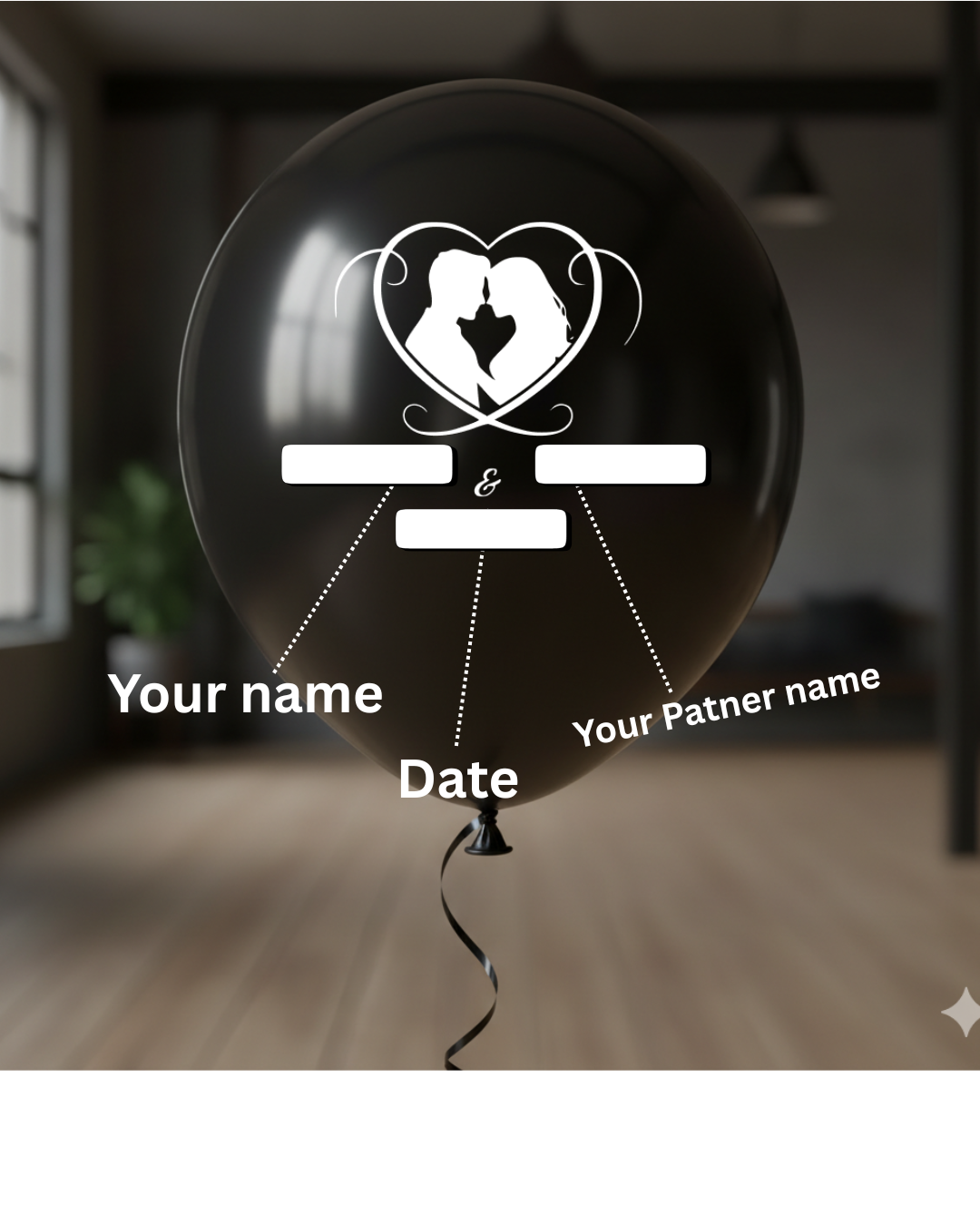Personalized Wedding Balloons with Couple Names & Date - Custom Latex Balloons for Marriage Black 100 balloons per pack White