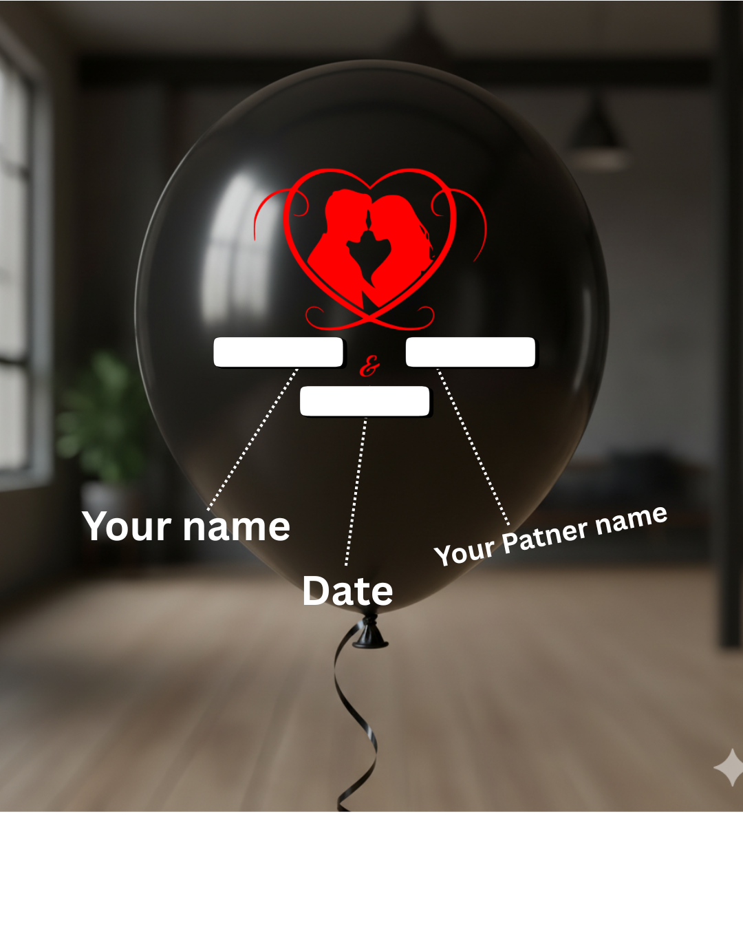 Personalized Wedding Balloons with Couple Names & Date - Custom Latex Balloons for Marriage Black 100 balloons per pack Red