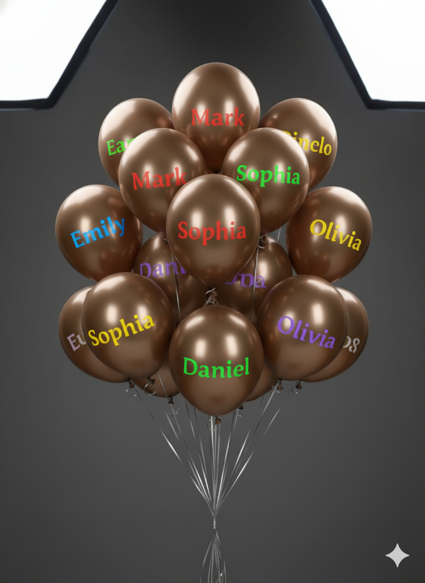 Custom Name Printed Metallic Copper Chrome Balloon for Unique Celebrations