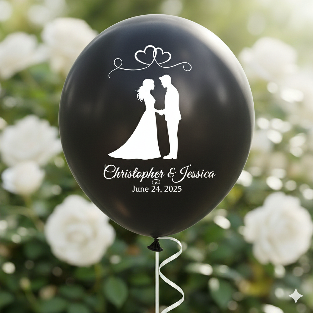 Custom Couple Name Printed Wedding Balloon Black - Unique Wedding Decor