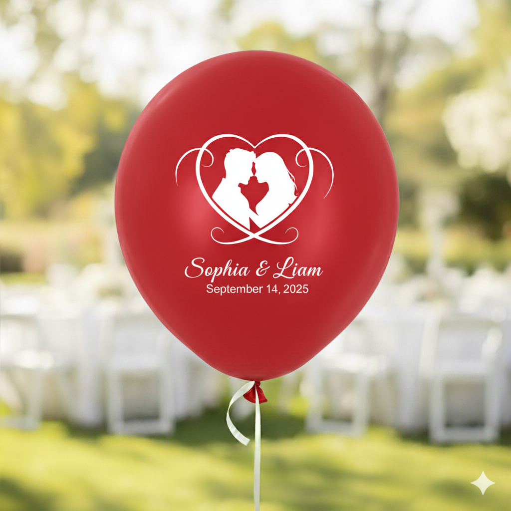 Personalized Wedding Balloons with Couple Names & Date - Custom Red Latex Balloons for Marriage