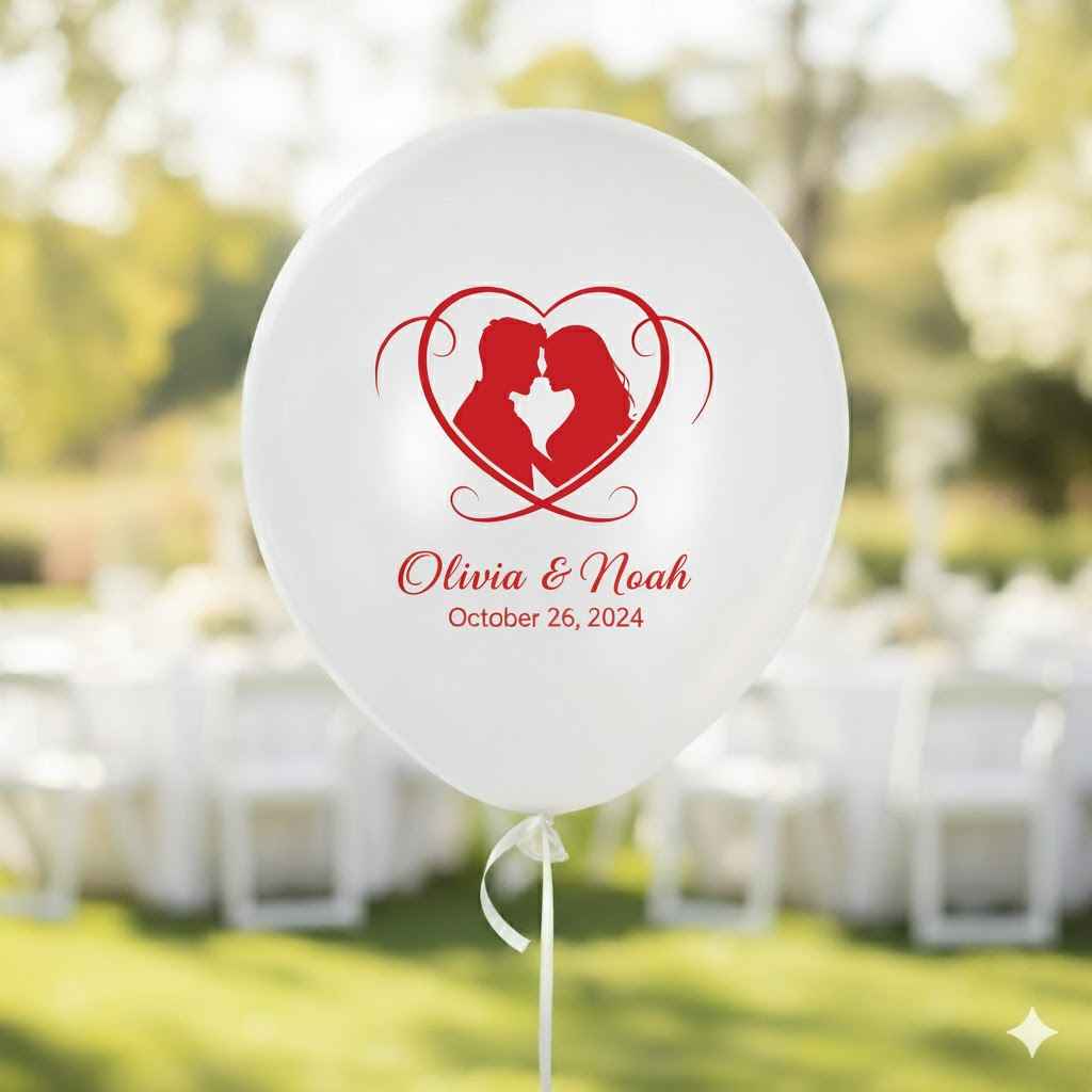 Personalized Wedding Balloons with Couple Names & Date - Custom White Latex Balloons for Marriage