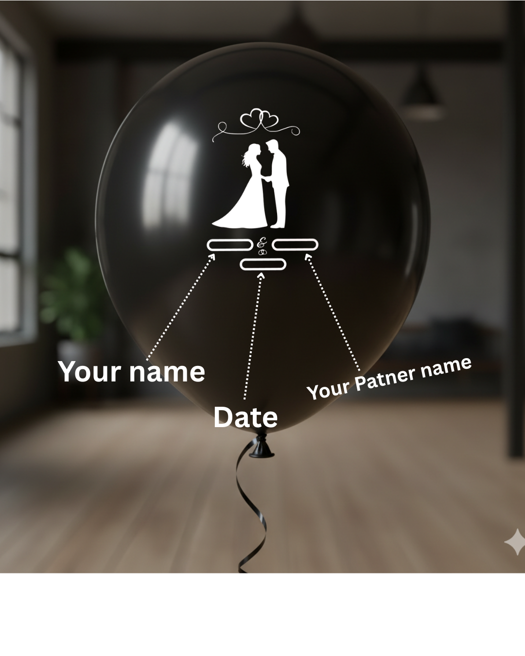 Custom Couple Name Printed Wedding Balloon Black - Unique Wedding Decor 100 balloons per pack White