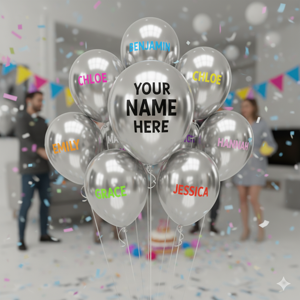 Custom Name Printed Silver Chrome Balloon for Unique Celebrations