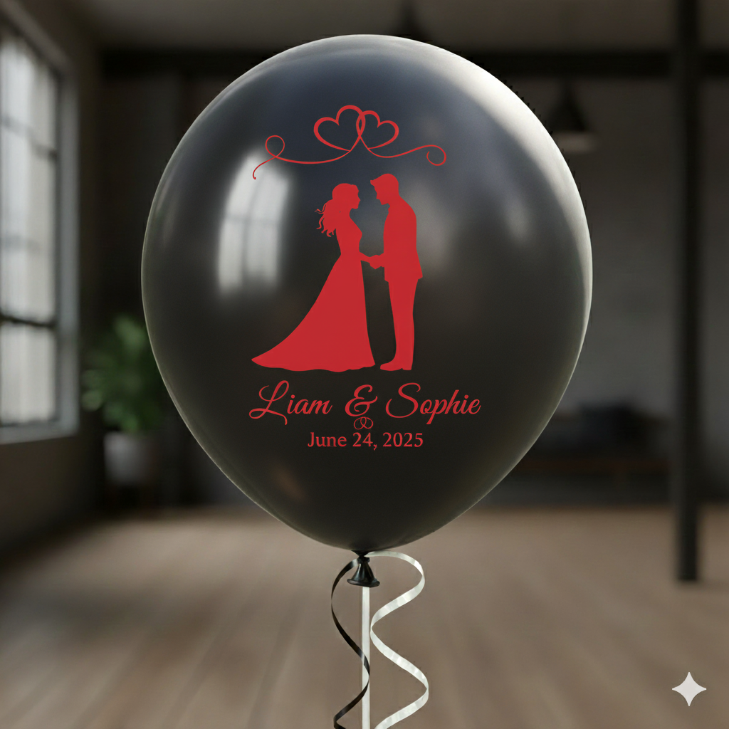 Custom Couple Name Printed Wedding Balloon Black - Unique Wedding Decor