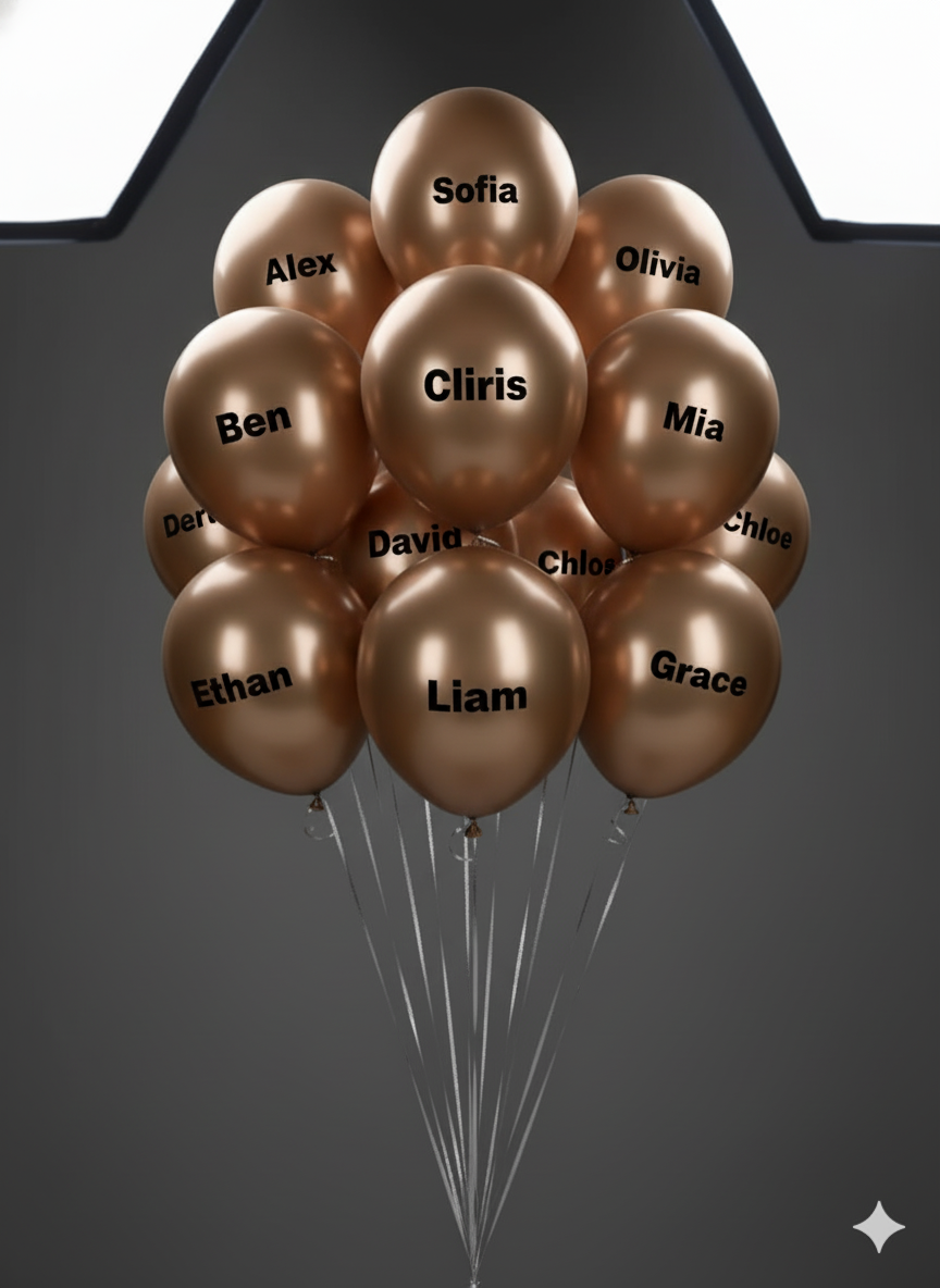Custom Name Printed Metallic Copper Chrome Balloon for Unique Celebrations