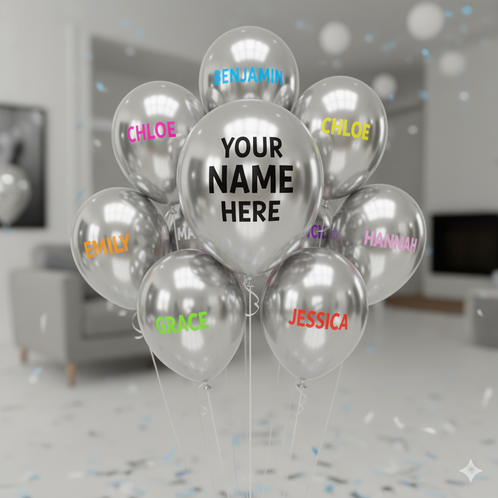 Custom Name Printed Silver Chrome Balloon for Unique Celebrations