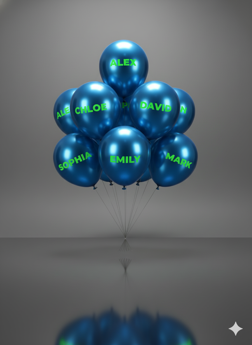 Custom Name Printed Blue Chrome Balloon for Personalized Celebrations