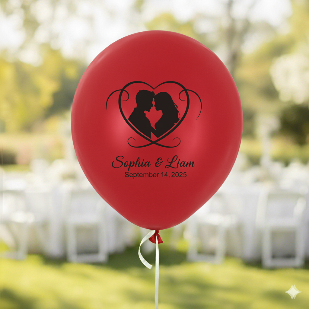 Personalized Wedding Balloons with Couple Names & Date - Custom Red Latex Balloons for Marriage