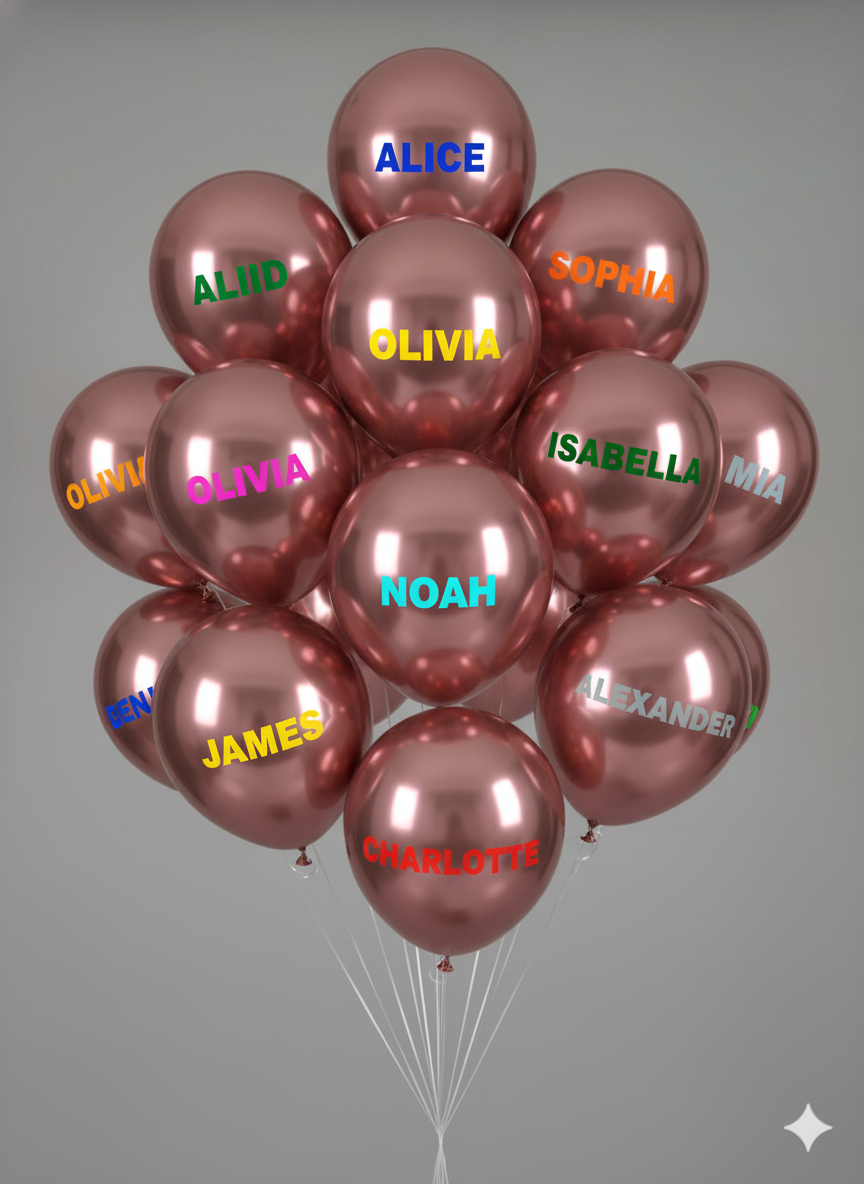 Custom Name Printed Chrome Rose Gold Balloon for Personalized Celebrations