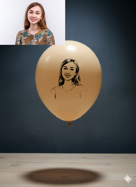 Custom Portrait Line Art Balloon – Single Colour Human Sketch on Skin Tone Balloon