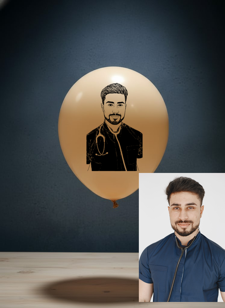 Custom Portrait Line Art Balloon – Single Colour Human Sketch on Skin Tone Balloon