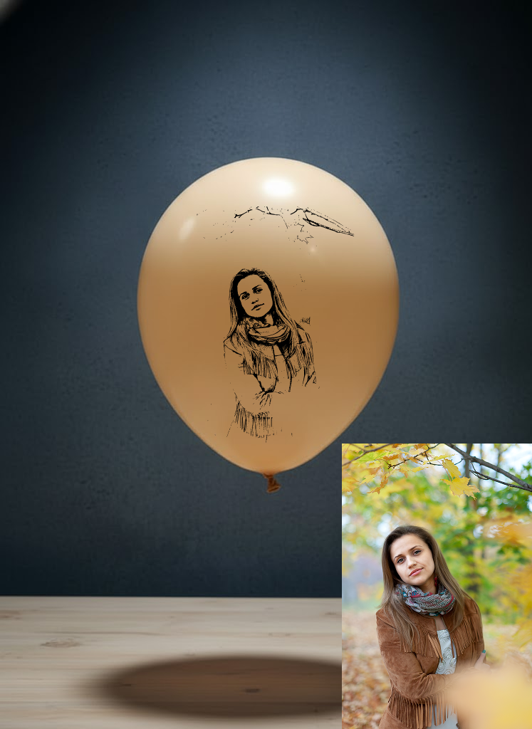 Custom Portrait Line Art Balloon – Single Colour Human Sketch on Skin Tone Balloon