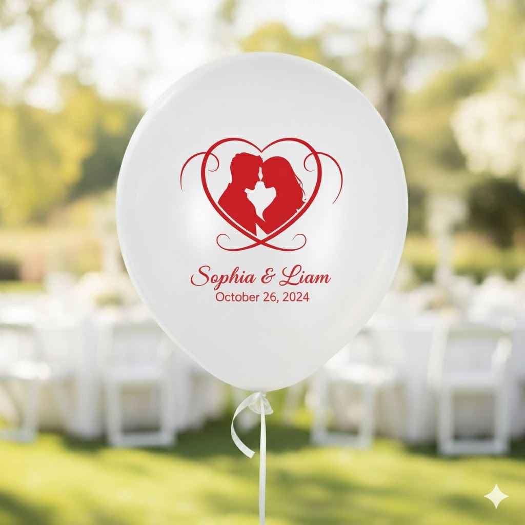 Personalized Wedding Balloons with Couple Names & Date - Custom White Latex Balloons for Marriage