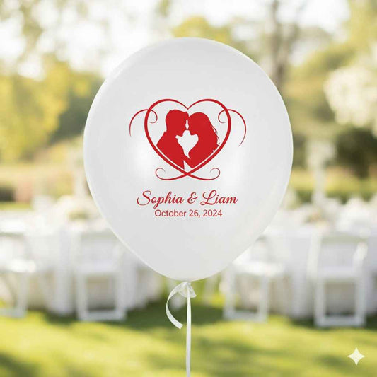 Personalized Wedding Balloons with Couple Names & Date - Custom White Latex Balloons for Marriage