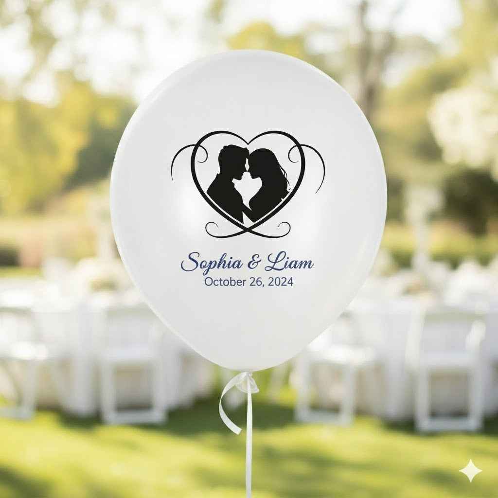 Personalized Wedding Balloons with Couple Names & Date - Custom White Latex Balloons for Marriage