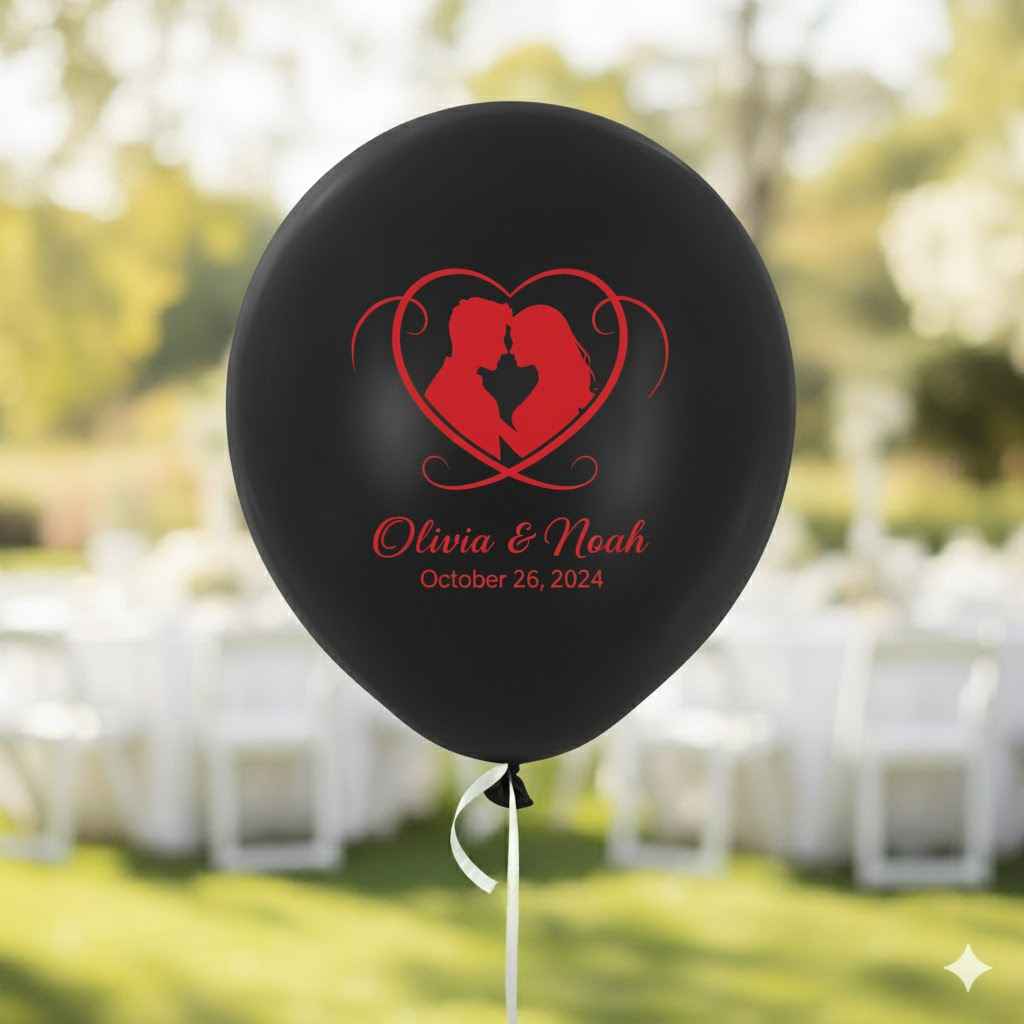 Personalized Wedding Balloons with Couple Names & Date - Custom Latex Balloons for Marriage Black